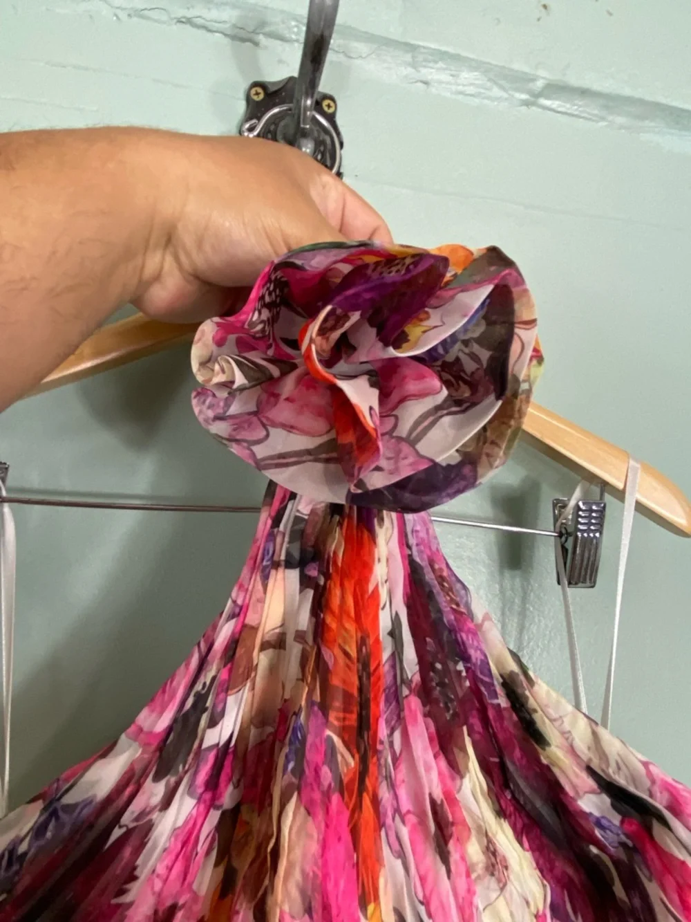 Mac Duggal Asymmetrical Ruffled Halter Gown Floral Maxi Dress Size 4 - Picture 6 of 13